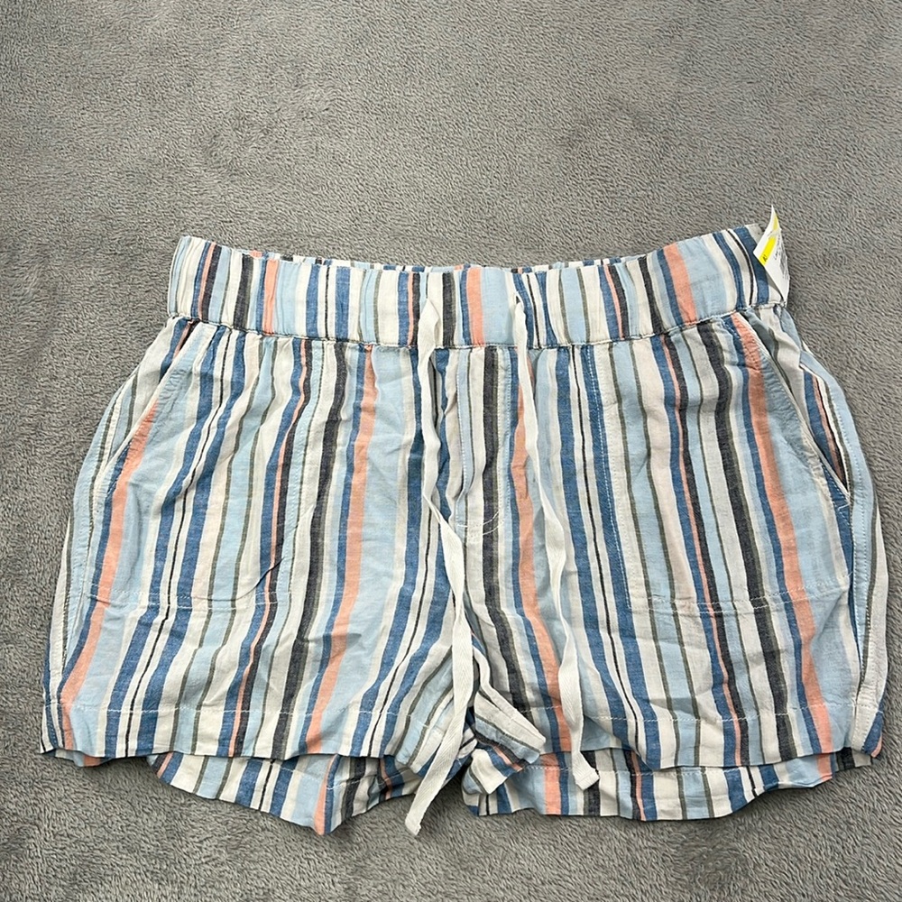 NEW Caslon M Linen Blend Pull On Drawstring Striped Shorts
